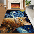 6x8 Area Rug - Starry Sky Orange Cat Large Rugs for Living Room, Post-Impressionist Art Painting Carpet Area Rug for Girls Bedroom Kids Room Basement Office Classroom