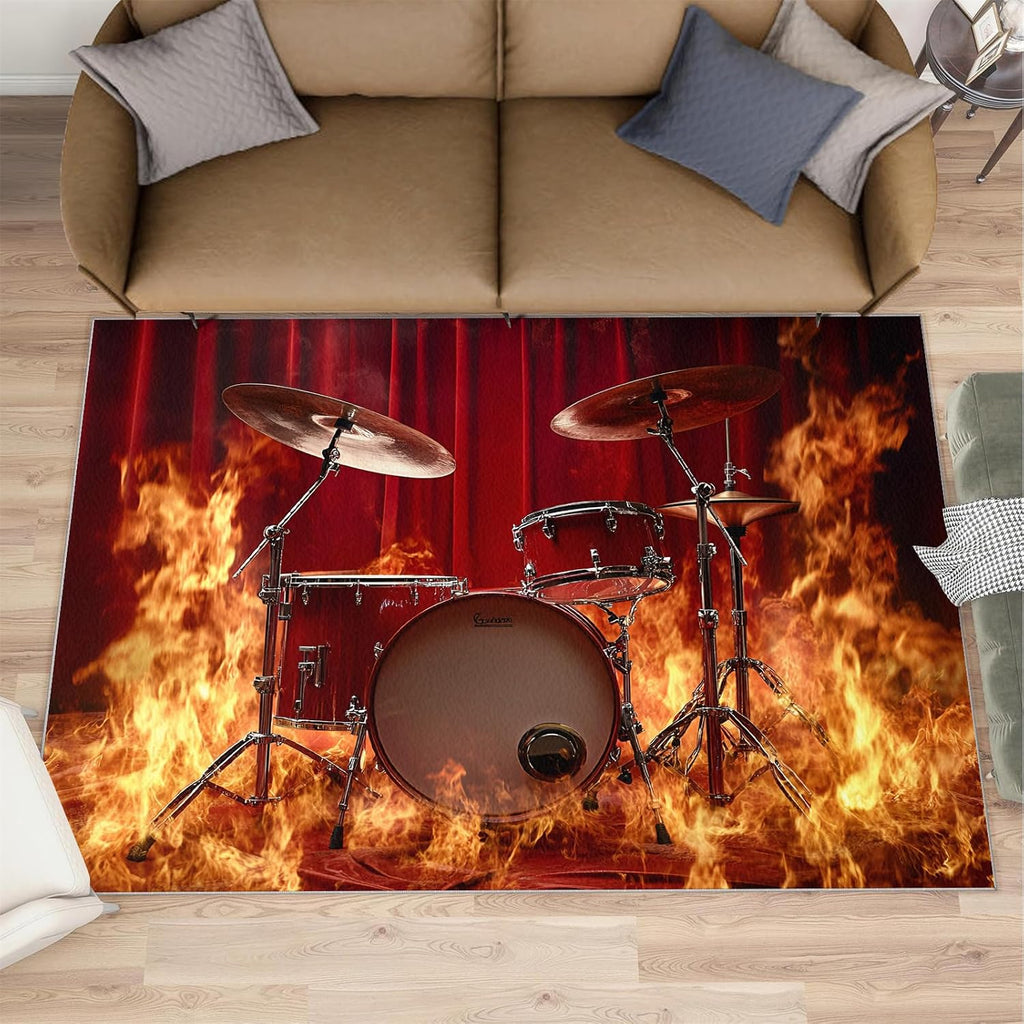 Piano Rug & Home Decor - Burning Rugs for Living Room, Pop Art Washable Rugs for Bedroom, Musical Carpet, Non Slip Indoor Piano Area Rug & Music Room Decor 6x8 ft