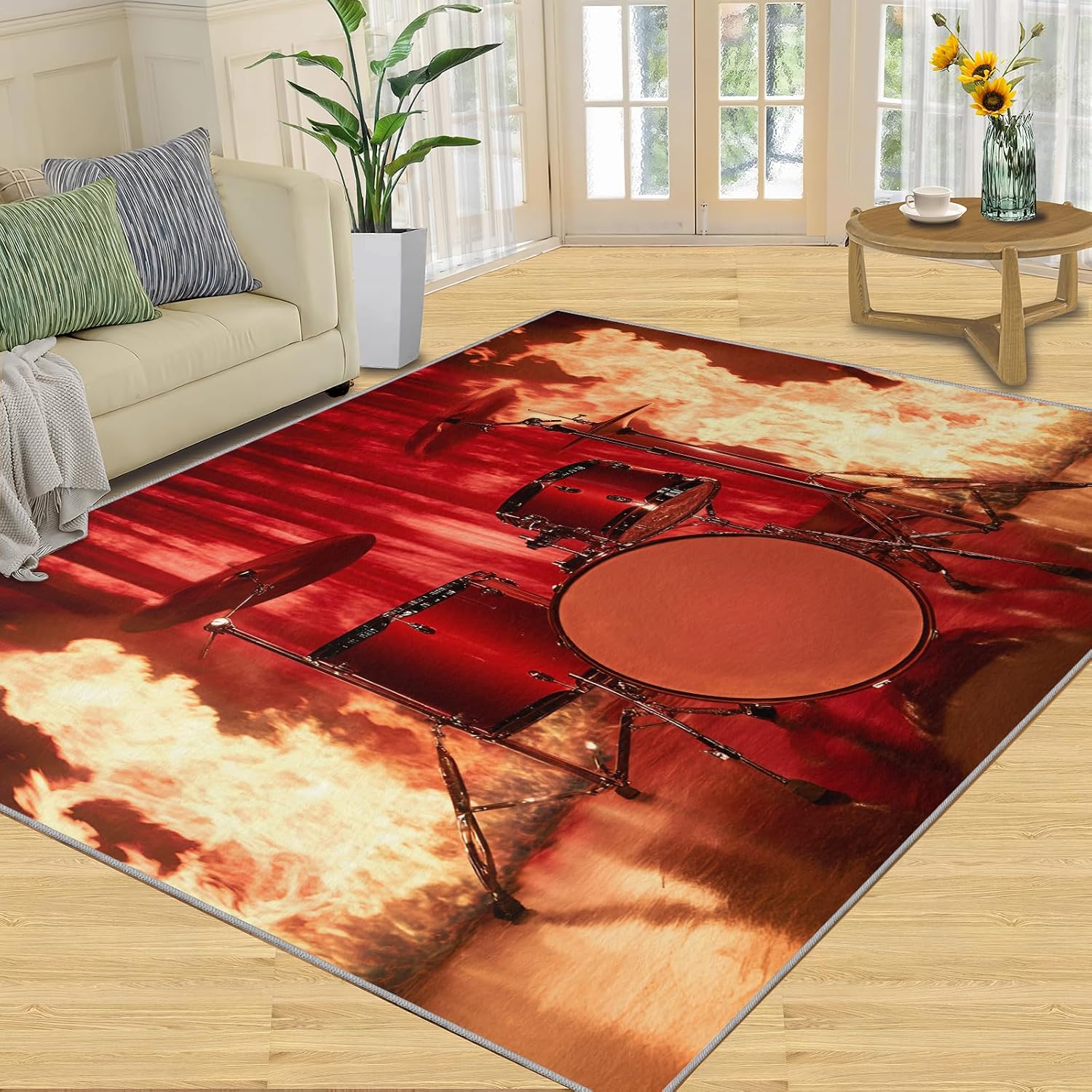 Music Rugs for Living Room 6x8 Rug, Guitar Area Rug, Rock Music Rugs, Large Machine Washable Rug, Non-Slip Floor Carpet for Bedroom Kids Room Home Decor