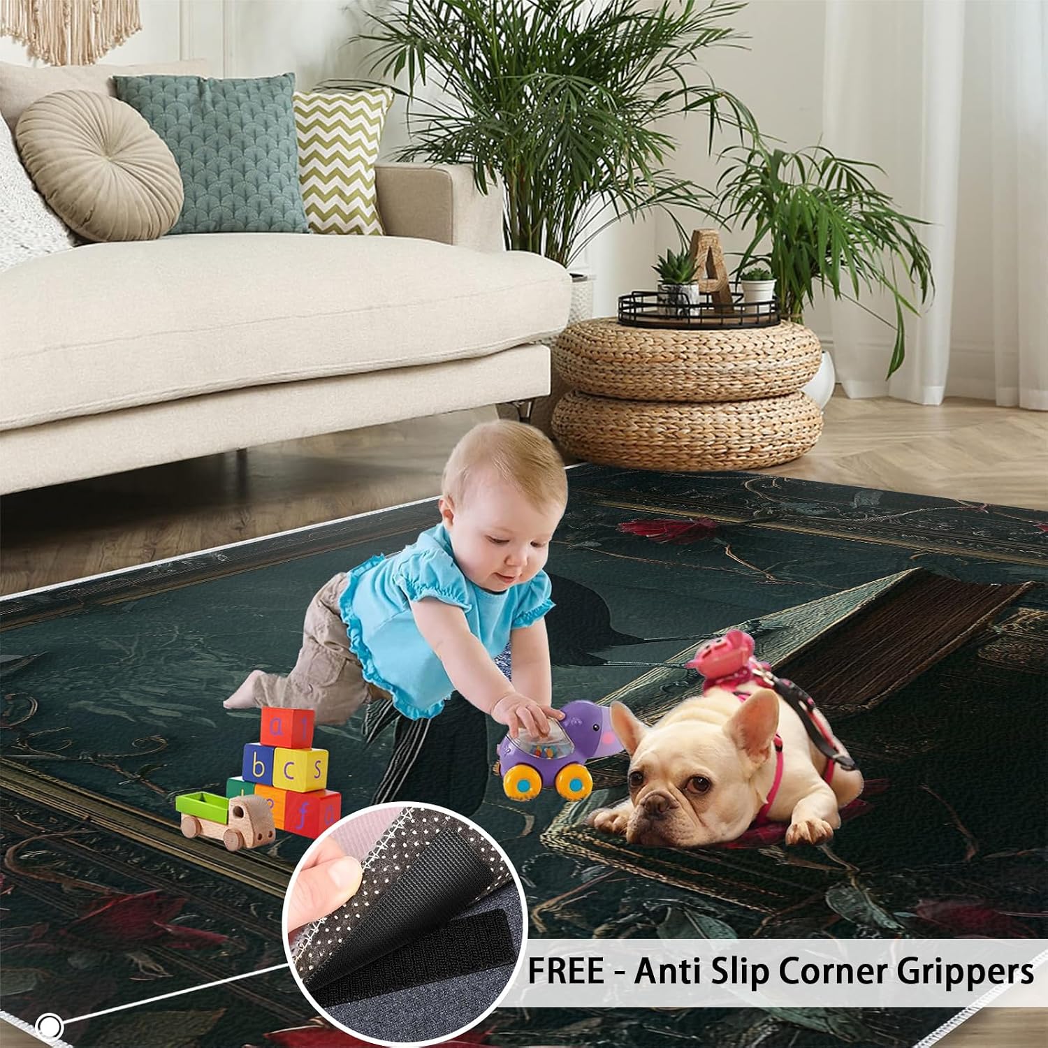 Crow Area Rug, Gothic Horror Kids Rugs, Non Slip Bedroom Rug for Living Room Kitchen Dining Room Decor Floor Mat 6x8