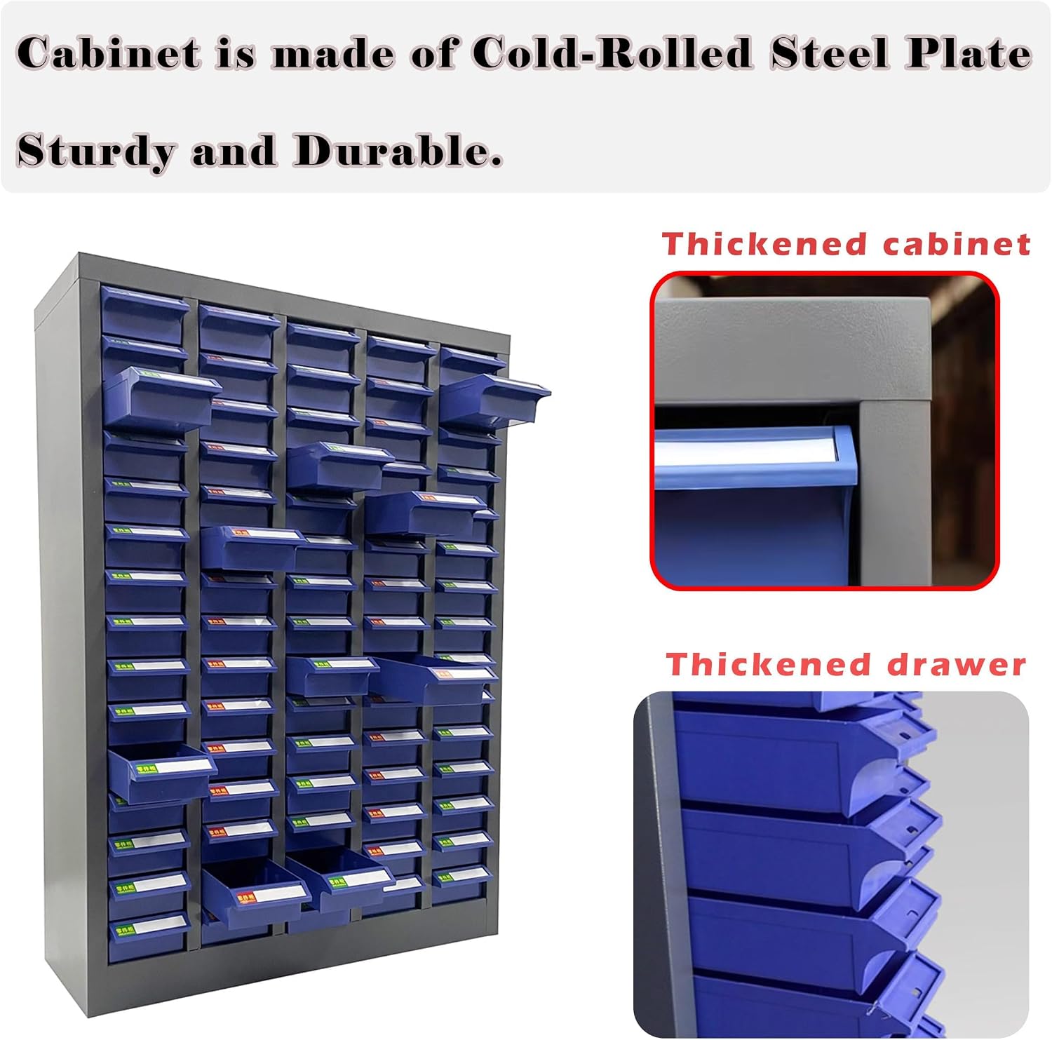 Parts Cabinet 75 Drawer Bolt and Nut Tool Storage Organizer Steel Tool Chest ABS/PS Material with Partitions and Labels