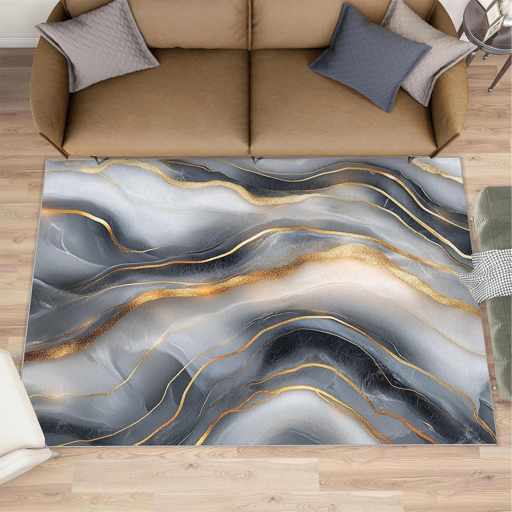 Abstract Lines Rug 6x8 - Wavy Shapes Large Rugs for Living Room, Luxurious Marble Carpet Area Rug for Girls Bedroom Kids Room Basement Office Classroom