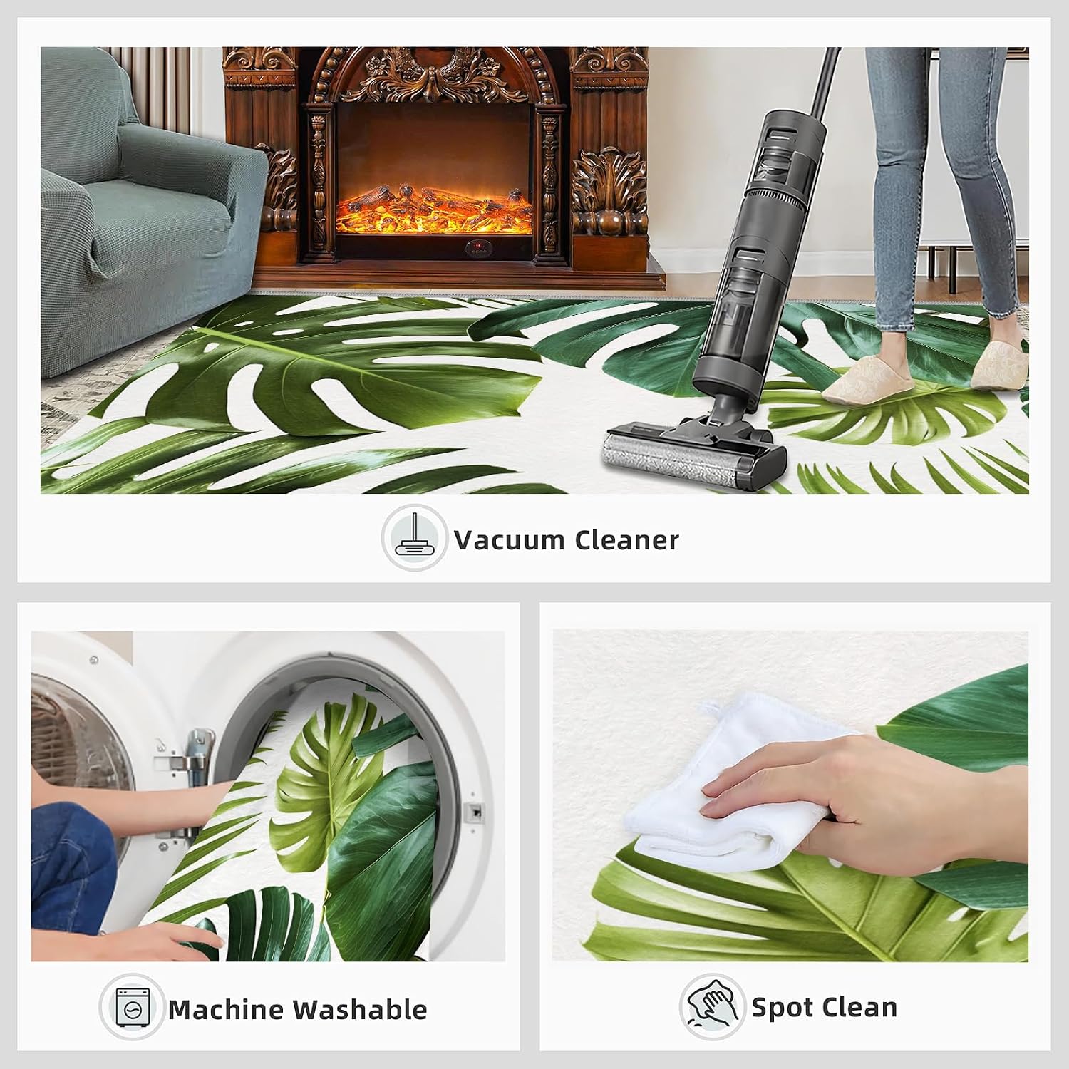 Area Rug 6x8ft, Simple Plants Rugs for Living Room, Leaves Tropical Theme Bedroom Rugs, Ultra Soft Non-Slip Short Pile Carpet for Kids Room Under Kitchen Table Office Bedside