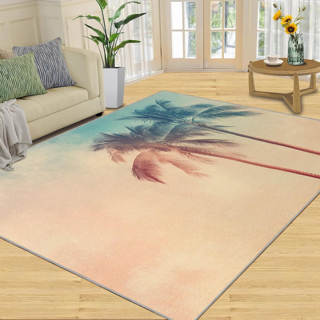 Palm Tree Rug 6x8-6x8 Rug, Tropical Area Rugs for Living Room Bedroom, Palm Tree Area Rugs, Summer Carpet, Washable Carpet, Tropical Home Decor & Gifts