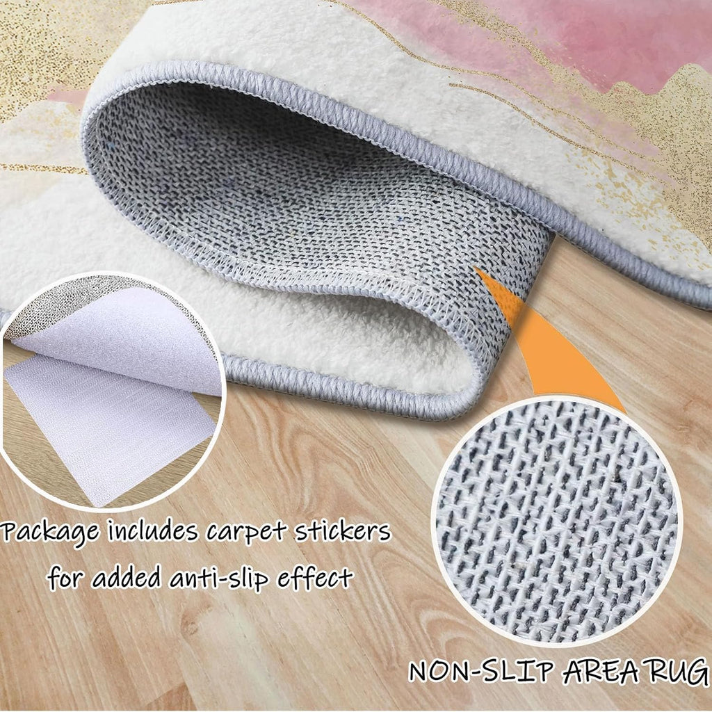 Elegant Blush Marble Washable Modern Area Rug - 6 x 8 ft Rugs for Living Room, Bedroom, Machine Washable Rug Soft Non Slip Non Shedding Area Rug - Multicolor, 6 x 8 ft