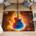 Flame Guitar Area Rug 5x6 - Electric Guitar Area Rugs for Kitchen, Abstract Art Bedroom Area Rug Kids Low Pile Rug for Indoor Outdoor Hardwood Floors Home Decor