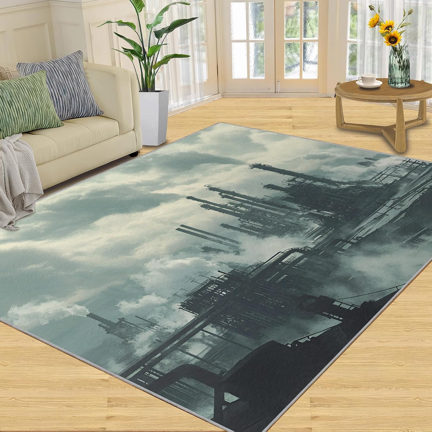 Industrial Style Rug 6x8, Mechanical Style Rugs for Living Room, Retro Industrial Area Rug, Non Slip Rugs for Bedroom, Washable Kitchen Dining Room Decor Carpet