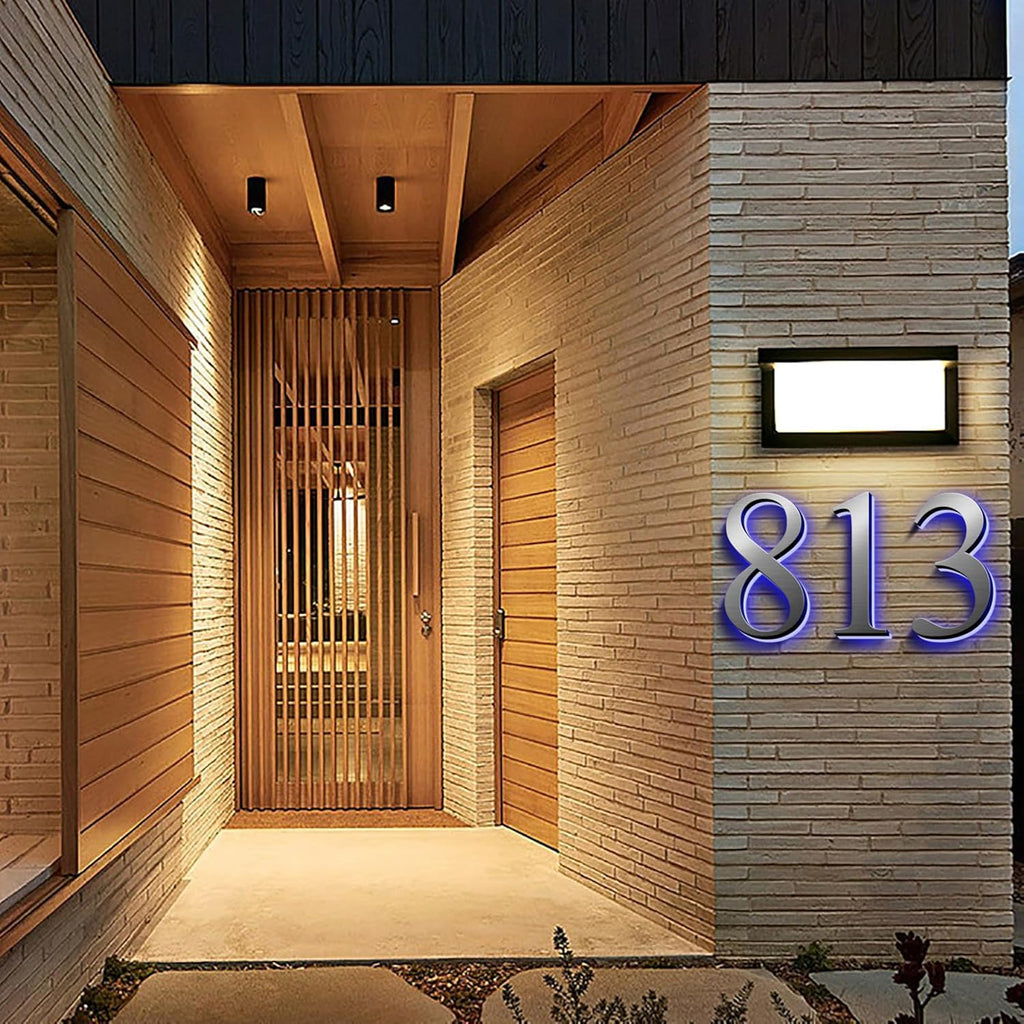 Stainless Steel Illuminated LED House Numbers For Outside, Backlit LED Floating Home Address Number, Modern Large Lighted House Numbers For Outside Modern