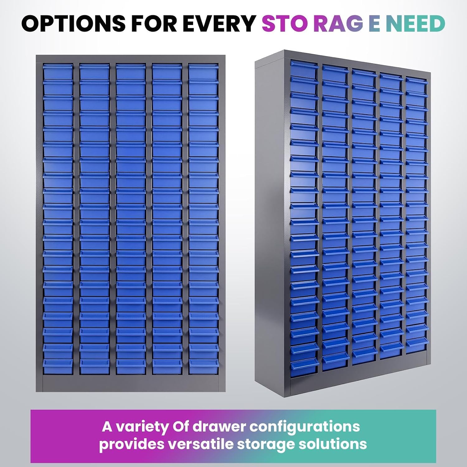 100-Drawer Small Part Organizer with 5 Dividers & 2 Labels Per Drawer, Nut and Bolt Organizer with Rear Stops, Rust Prevention & Corrosion Resistant Part Cabinet for Mechanics (100-Drawer)