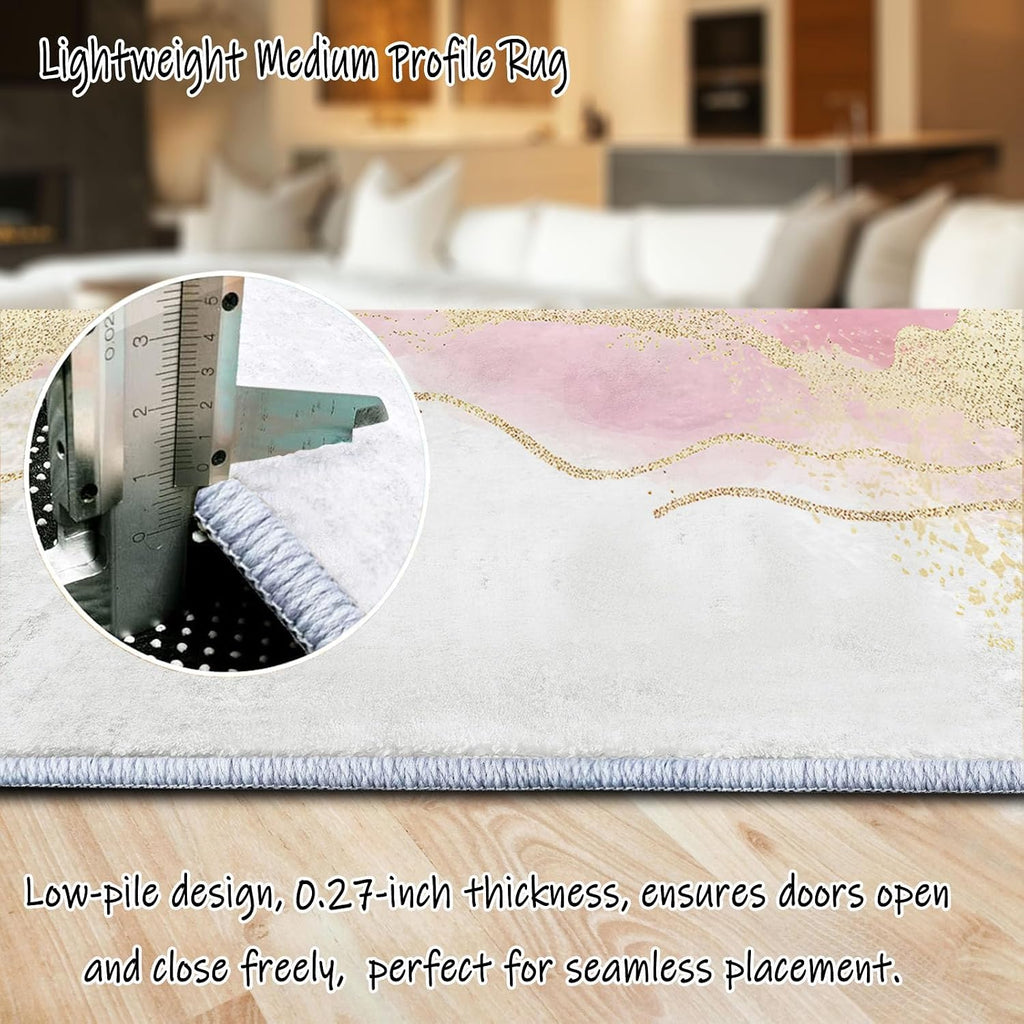 Elegant Blush Marble Washable Modern Area Rug - 6 x 8 ft Rugs for Living Room, Bedroom, Machine Washable Rug Soft Non Slip Non Shedding Area Rug - Multicolor, 6 x 8 ft