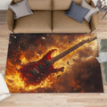 Flaming Electric Guitar Area Rug 6x8 - Exploding Guitar Large Rugs for Living Room, Rock Music Carpet Area Rug for Girls Bedroom Kids Room Basement Office Classroom
