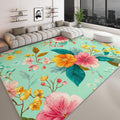 Pastoral Living Room Carpet 5 x 7 ft Area Rug, Washable Non-Slip Indoor Carpet for Bedroom - Plants Floral Mint Green Print Kids Rug for Nursery Playroom Classroom Dorm Office Dining Room