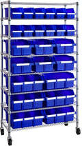 Seville Classics Commerical Grade NSF-Certified Bin Rack Storage Steel Wire Shelving System - 24 Bins - Blue