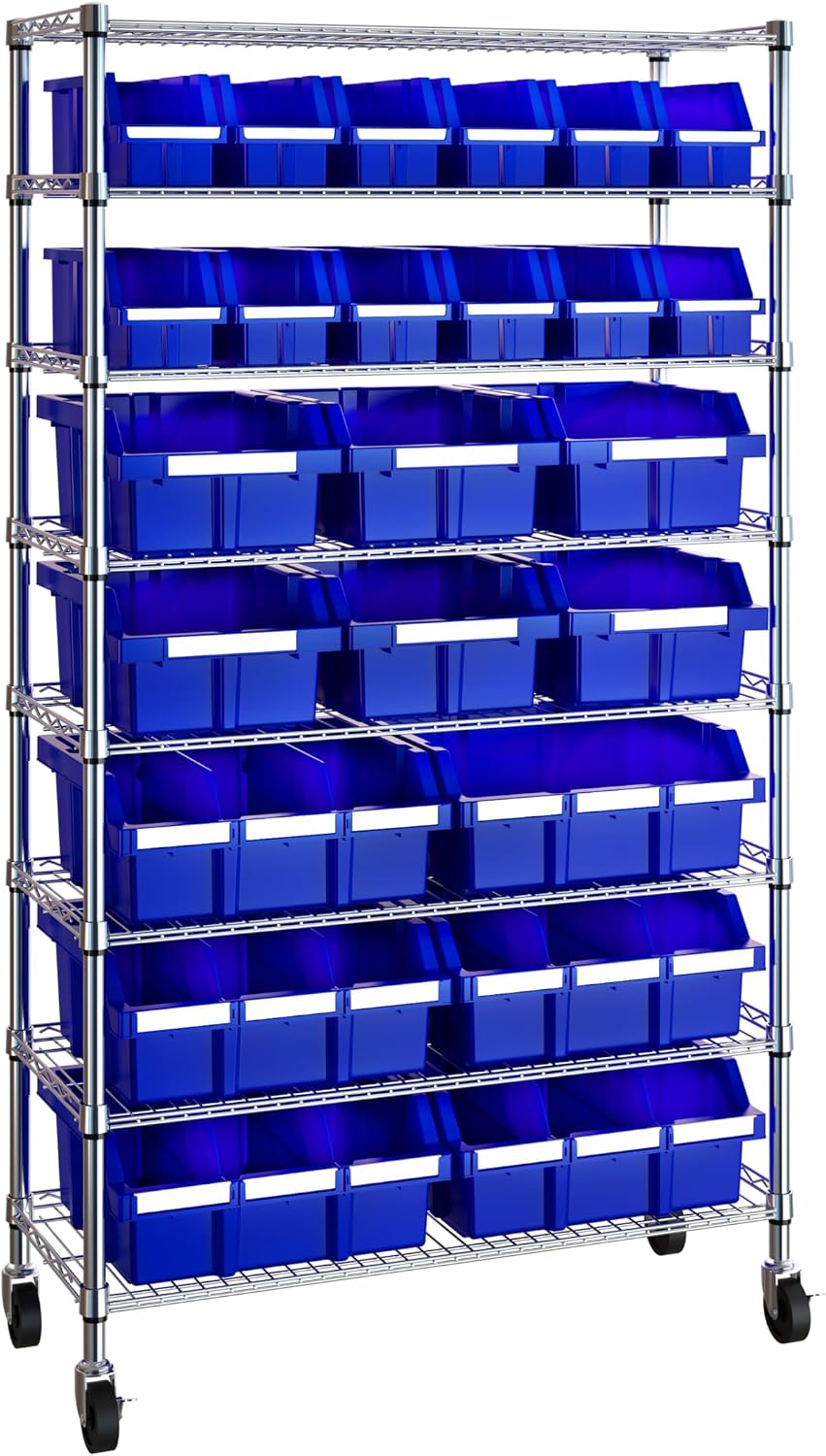 Seville Classics Commerical Grade NSF-Certified Bin Rack Storage Steel Wire Shelving System - 24 Bins - Blue