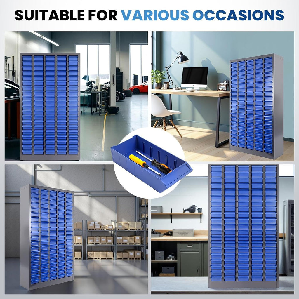 Bolt and Nut Organizer 46x25.8x8.66 in, 100-Drawer Heavy-Duty Parts Storage Cabinet, Opaque ABS Plastic Industrial Organizer with Labels for Garage Workshop Toolbox