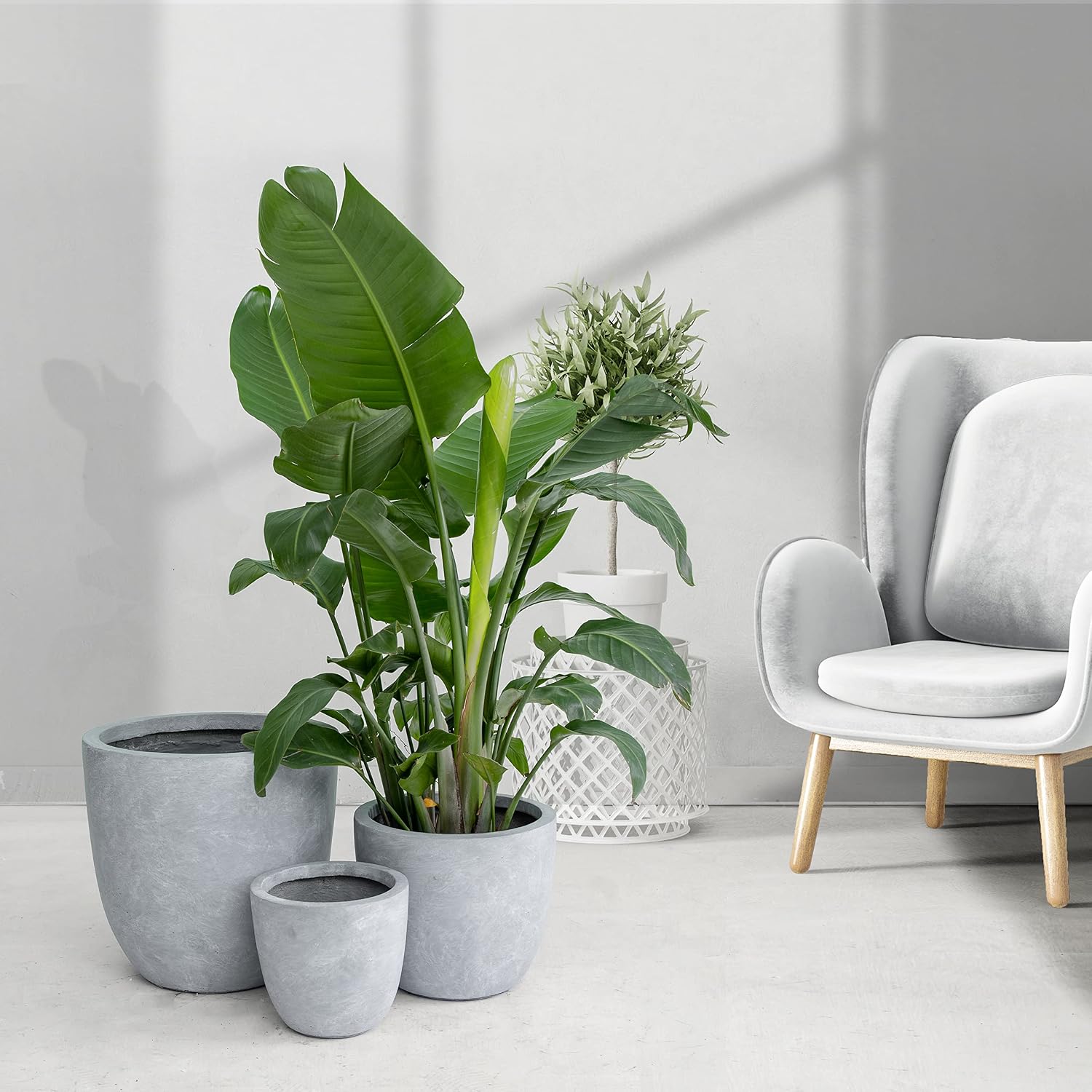 Kante 18',14',10' Dia Concrete Round Planters (Set of 3), Outdoor Indoor Large Planter Pots with Drainage Hole and Rubber Plug for Home Patio Garden, Gray