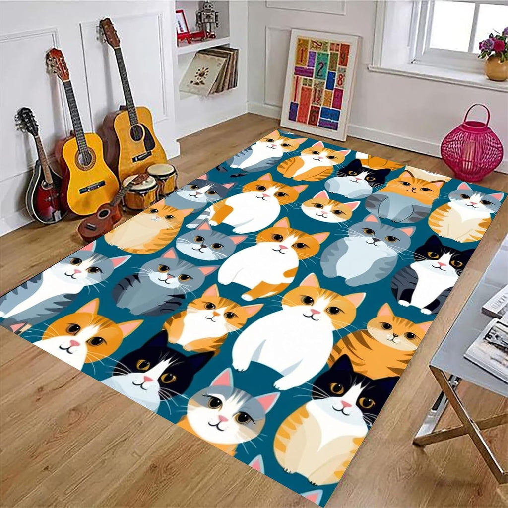 Cat Area Rug, 6x8ft, Kids & Pet Friendly Machine Washable Low Pile Non-Linting Carpet, Suitable for Living Room Entrance