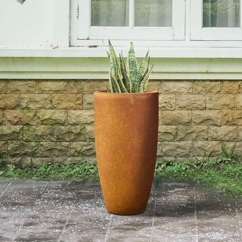 Kante 23.6' H Iron Oxide Finish Concrete Tall Planters Large Outdoor Indoor Decorative Plant Pots with Drainage Hole and Rubber Plug, Modern Tapered Style for Home and Garden (RC0099A-C80621)