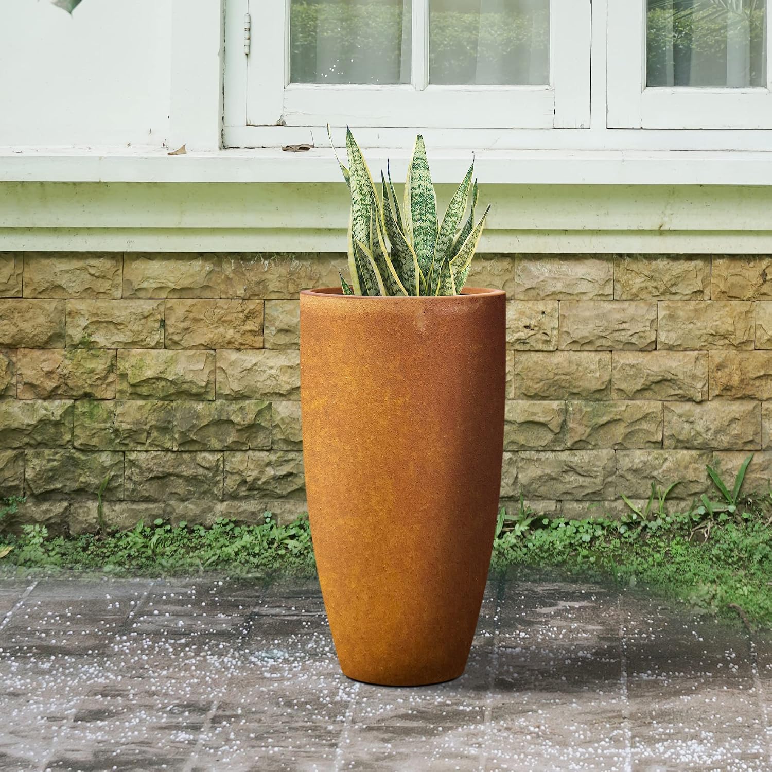 Kante 23.6' H Iron Oxide Finish Concrete Tall Planters Large Outdoor Indoor Decorative Plant Pots with Drainage Hole and Rubber Plug, Modern Tapered Style for Home and Garden (RC0099A-C80621)