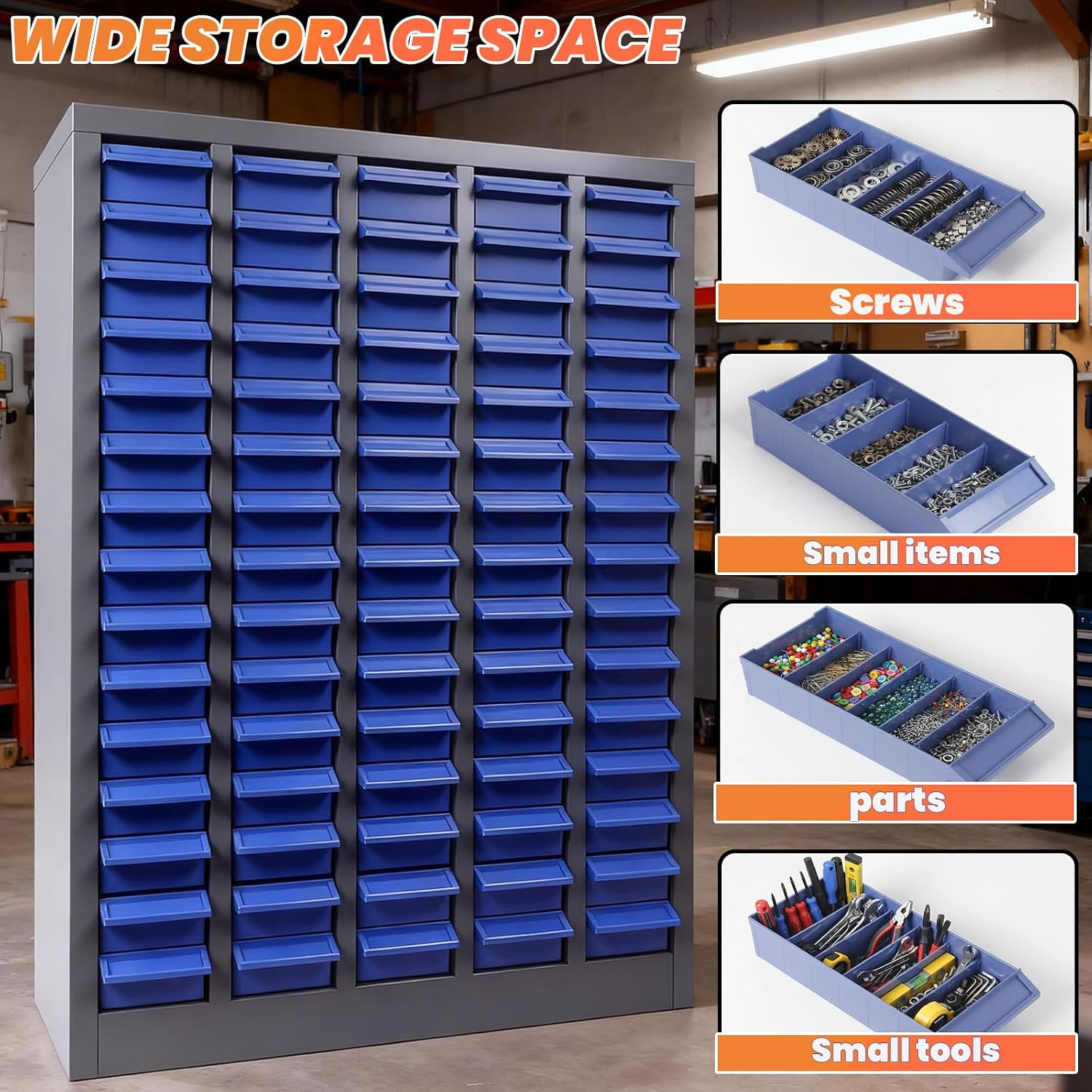 75 Drawers - Part Cabinet, Shelves & Label Stickers - Bolt and Nut Organizer Bolt Bin Cabinets, Durable Steel Tool Storage Cabinet for Garage/Workshop Small Parts/Hardware Organization
