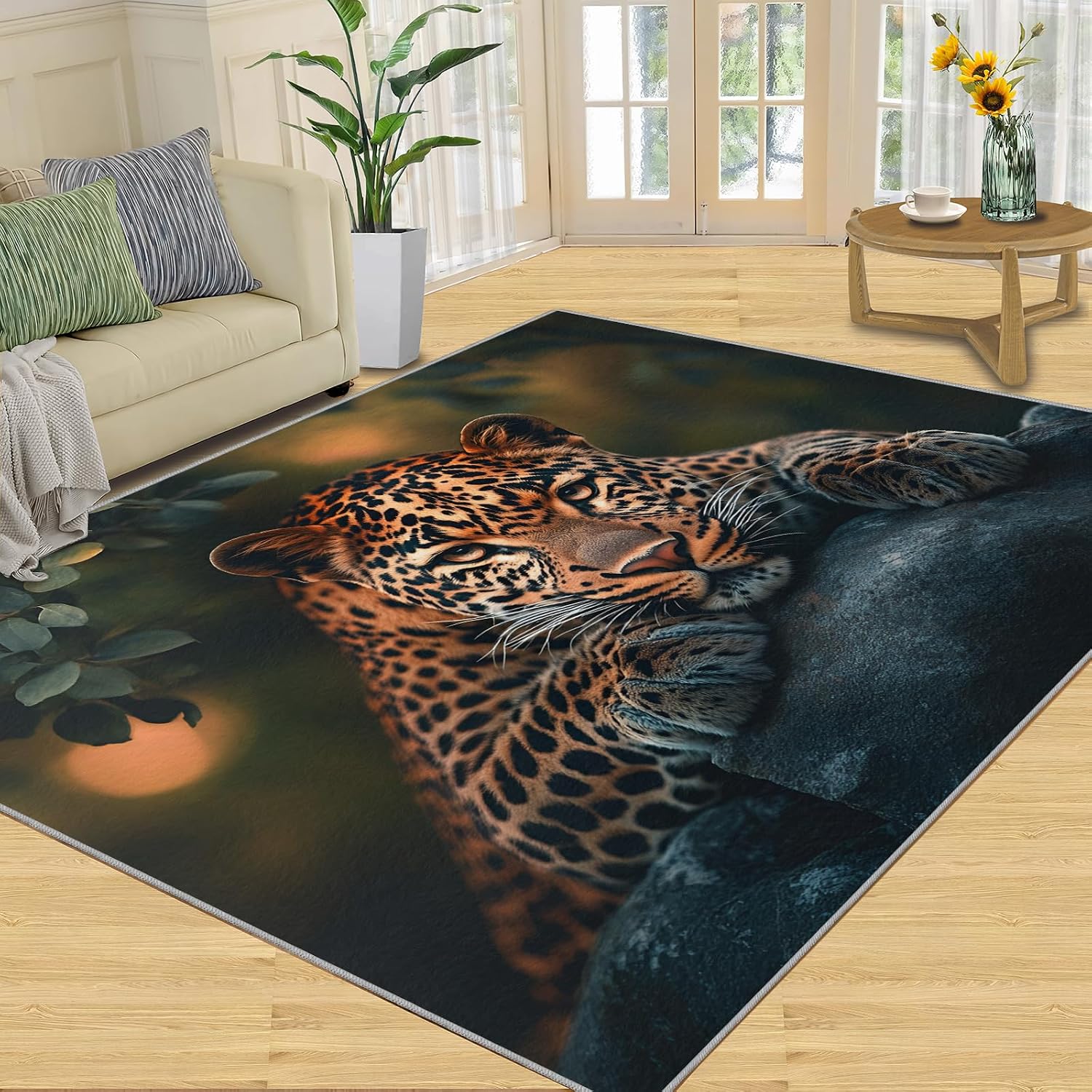 Leopard Rug 6x8-6x8 Rug, Animal Theme Area Rugs for Bedroom, Jungle Animal Rugs for Living Room, Cheetah Washable Carpet, Leopard Home Decor & Gifts