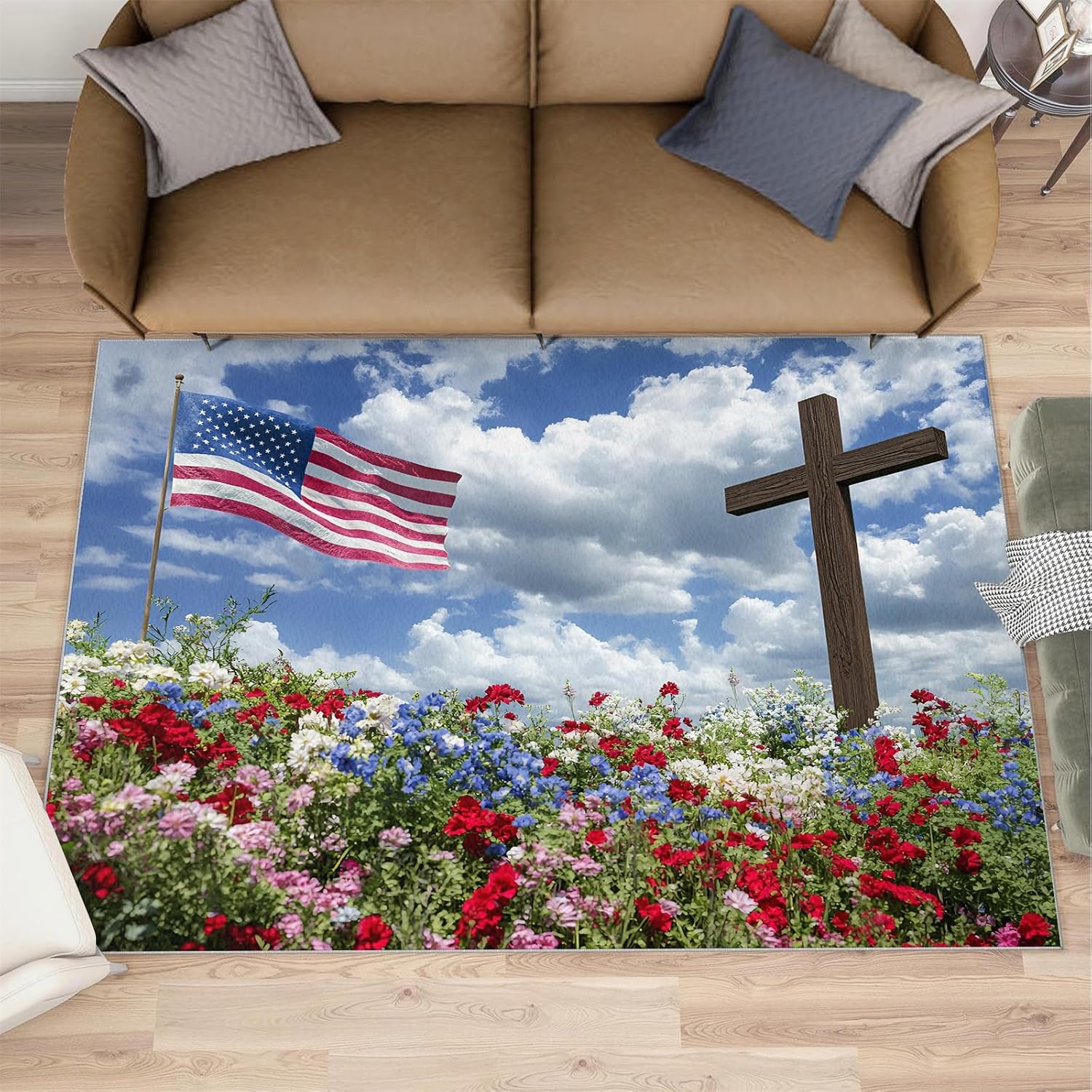 Independence Day Rugs for Bedroom, Memorial Day Rug 6x8, Patriotism Dining Room Rugs Washable & Non Slip Large Carpet for Home Decor