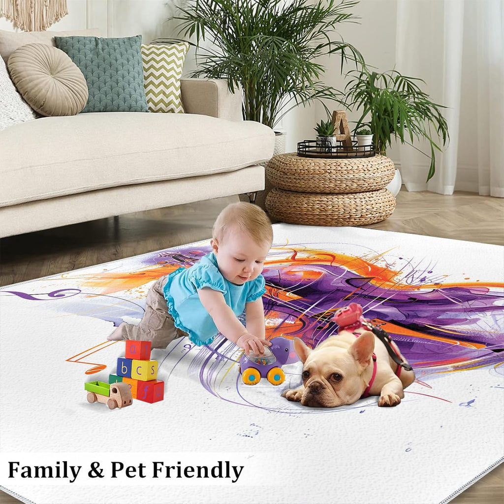 Area Rugs 8x10, Abstract Graffiti Guitar Area Rugs, Music Instrument Rug for Living Room, Indoor Carpet Easy Clean Floor Mat Rug for Bedroom Bedside Under Kitchen Table