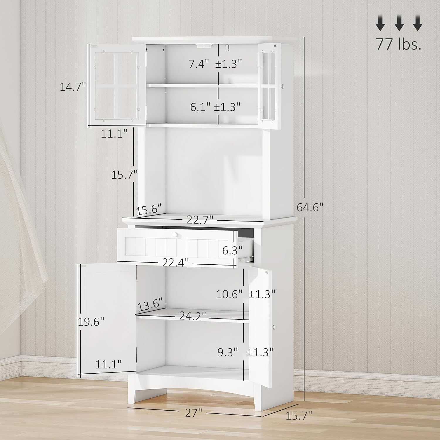 HOMCOM Elegant Buffet with Hutch, Kitchen Pantry Storage Cabinet with Framed Glass Door Drawer and Microwave Space for Dining Room, Living Room, White