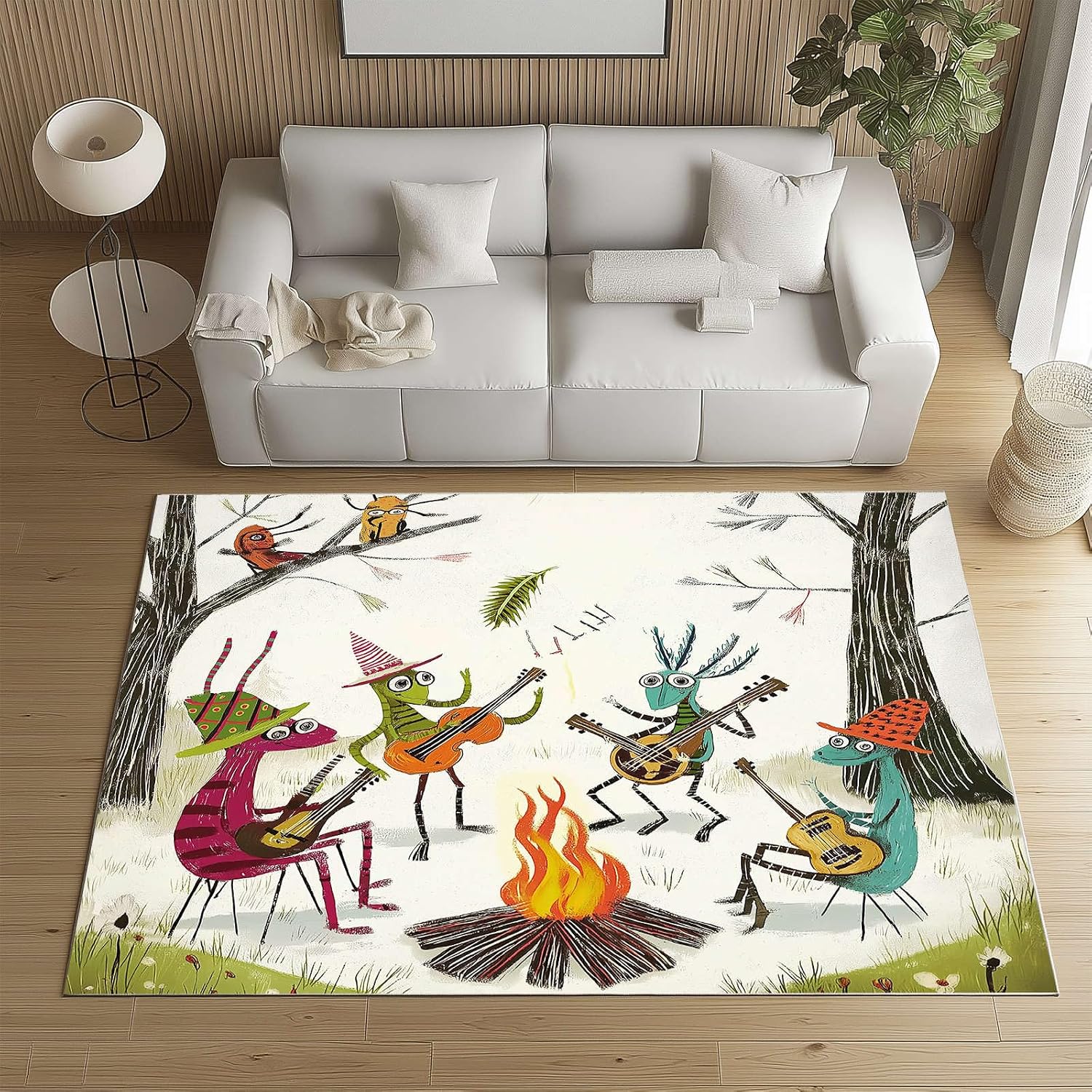 Anime Ants 8x10 Washable Large Area Rug Musical Instrument Guitar Carpet for Study Bedroom Nursery, Washable Rugs Non Slip Soft CarpetWhite Living Room Rugs Non-Slip