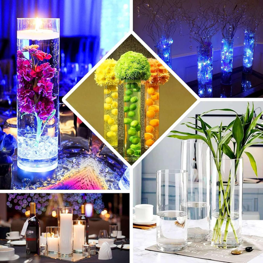 Efavormart 12 Pack | 10' Round Heavy Duty Clear Cylinder Glass Vases, Tall Flower Vase