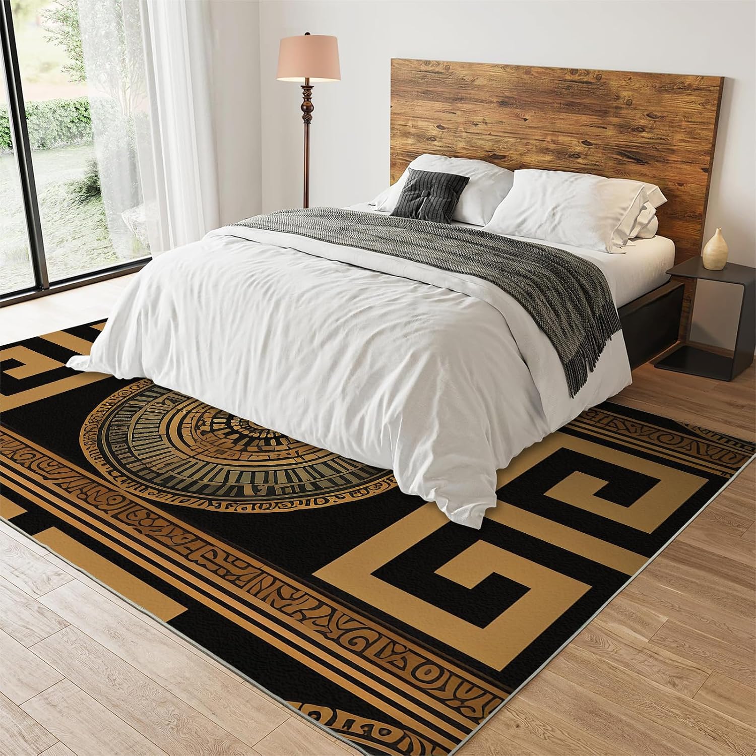 Retro Black Gold Greek Key Area Rugs, 3D Geometric Print Carpet, Indoor Non-Slip Kids Rugs, Machine Washable Breathable Durable Carpet for Front Entrance Floor Decor,6 x 8ft, Style-12