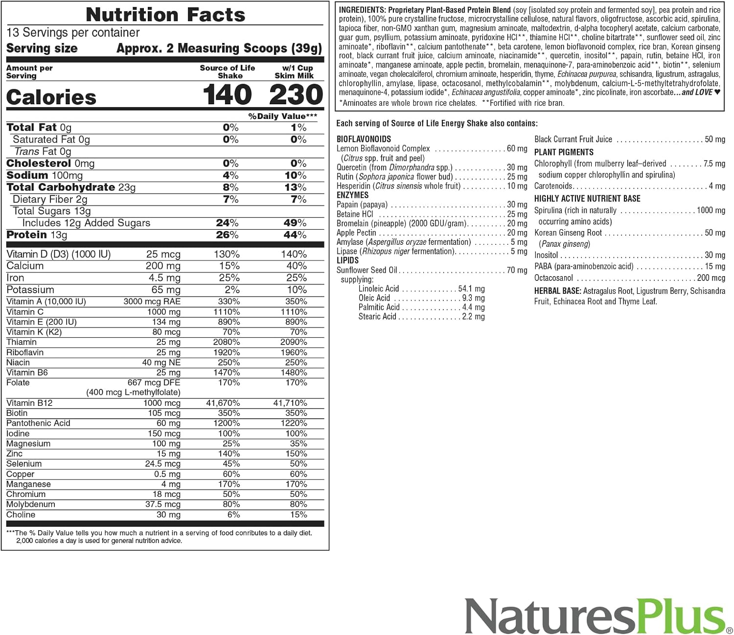 NaturesPlus Source of Life Energy Shake, Creamy Granola - 2.2 lbs, Pack of 2 - Provides 13g Complete Protein, Vitamins & Minerals - Non-GMO, Gluten Free, Vegetarian - 52 Total Servings