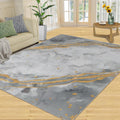 Marble Grey Area Rug, Nordic Abstract Gold Rugs for Living Room, Indoor Non-Slip Kids Rugs, Machine Washable Breathable Durable Carpet for Front Entrance Floor Decor,6 x 8ft