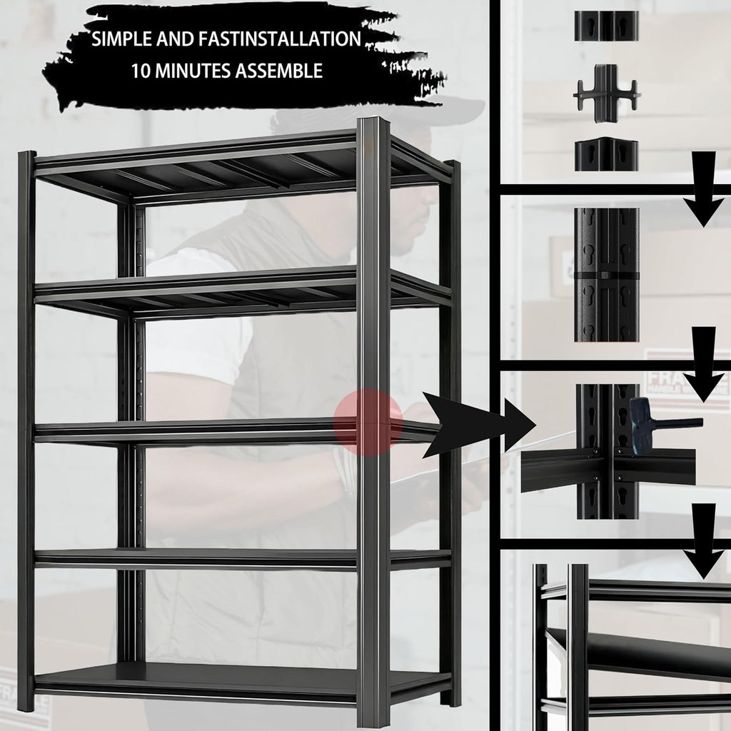 Industrial Storage Rack,Heavy-Duty Steel Shelving Unit,6-Tier Multi-Purpose Garage Organization System Black 83' H x 54.5' W x 22.8' D