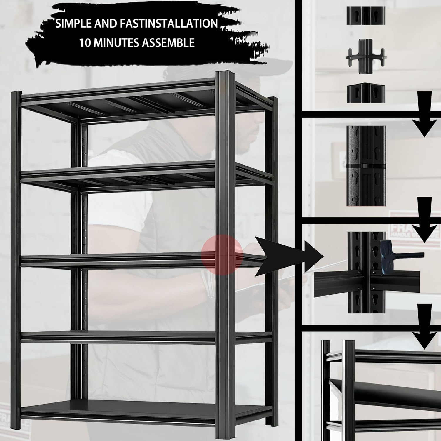 Industrial Storage Rack,Heavy-Duty Steel Shelving Unit,6-Tier Multi-Purpose Garage Organization System Black 83' H x 54.5' W x 22.8' D