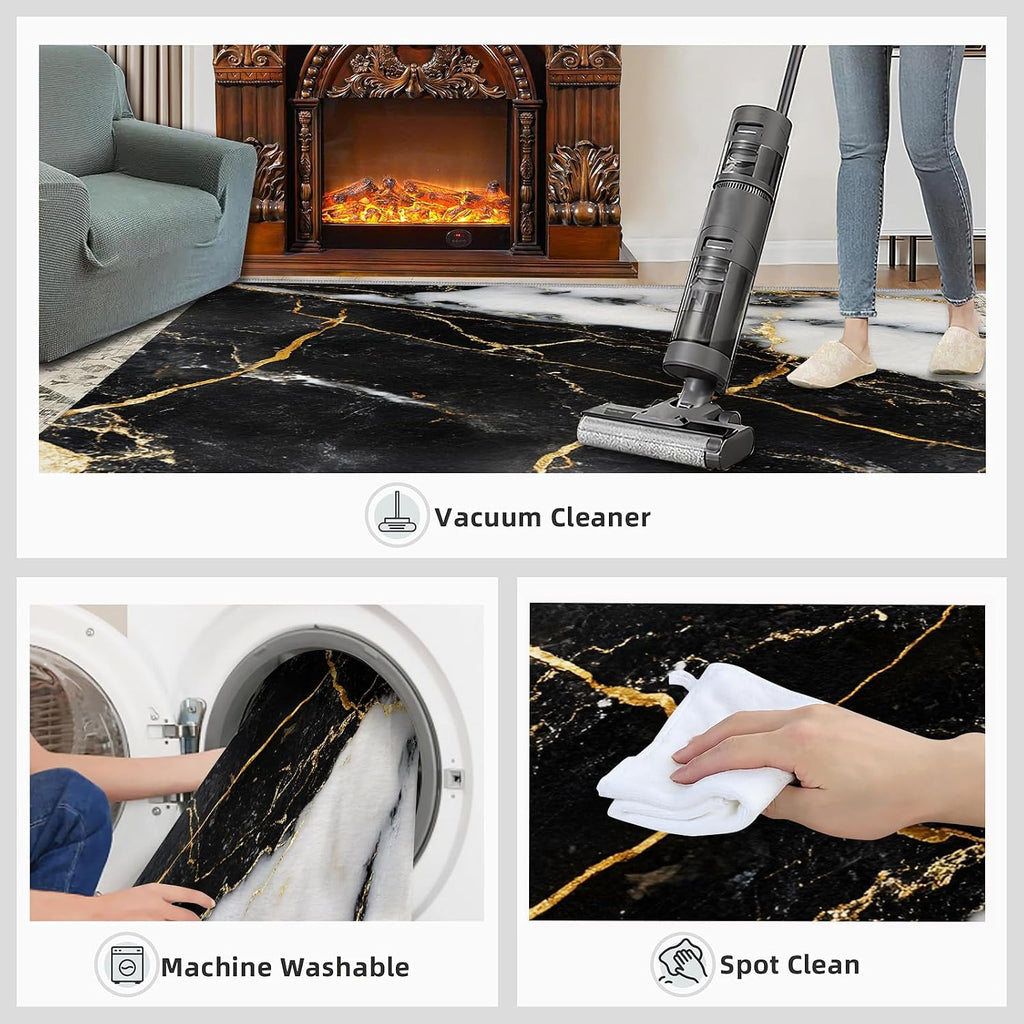 Marble Area Rug 6x8 - Black Gold Marble Large Rugs for Living Room, Luxury Abstract Carpet Area Rug for Girls Bedroom Kids Room Basement Office Classroom