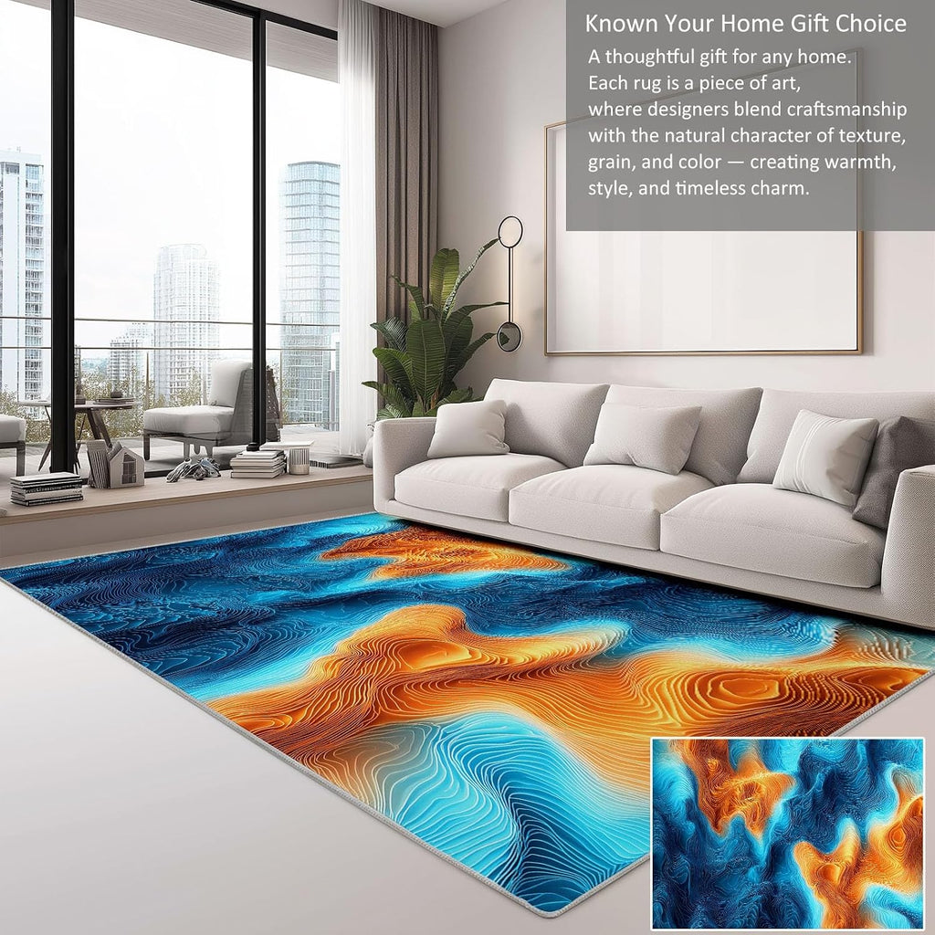 Waves Gradients Topographic Maps Print Area Rug 5 x 7 ft for Living Room, Soft Washable Carpet for Bedroom Abstract Art Non-Slip Rug - Stain Resistant Carpets for Kids Playroom Classroom Dining Room