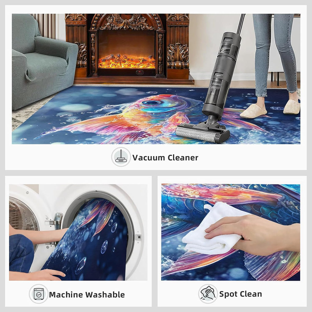 Fish Rugs for Bedroom, Goldfish Rug 6x8, Aquatic Animals Dining Room Rugs Washable & Non Slip Large Carpet for Home Decor