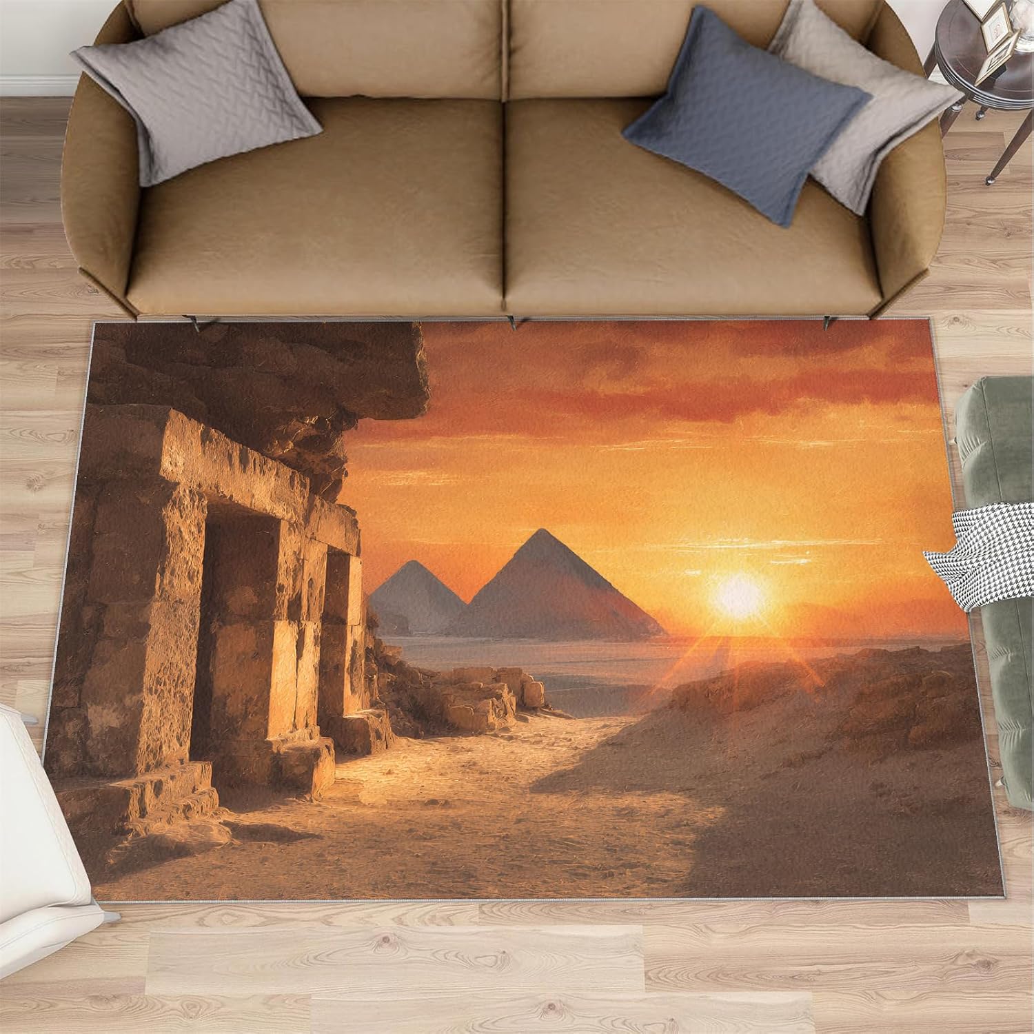 Egypt Rugs for Bedroom, African Scenery Rug 6x8, Ancient Architecture Dining Room Rugs Washable & Non Slip Large Carpet for Home Decor