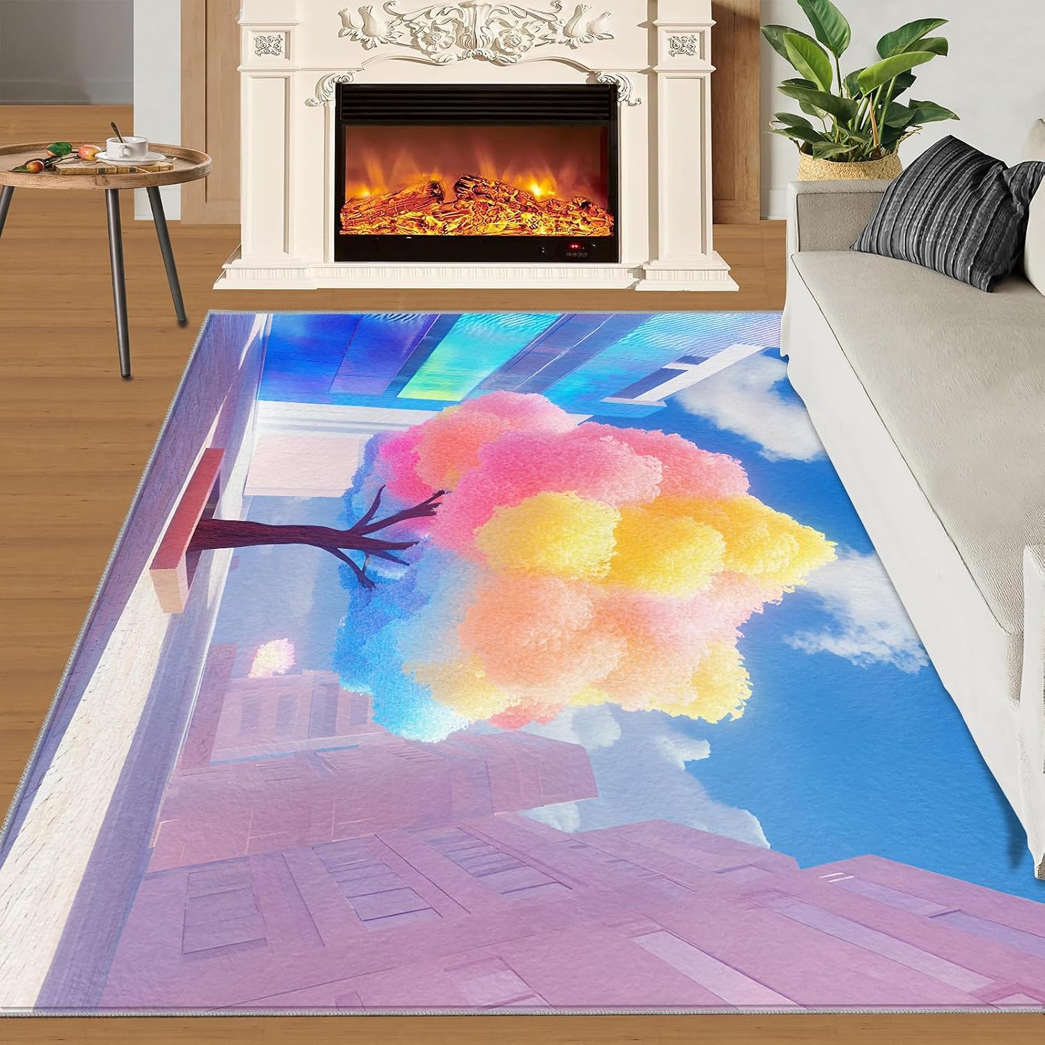 6x8 Dream City Area Rug - Fantasy Tree Scene Large Rugs for Living Room, City Square Carpet Area Rug for Girls Bedroom Kids Room Basement Office Classroom