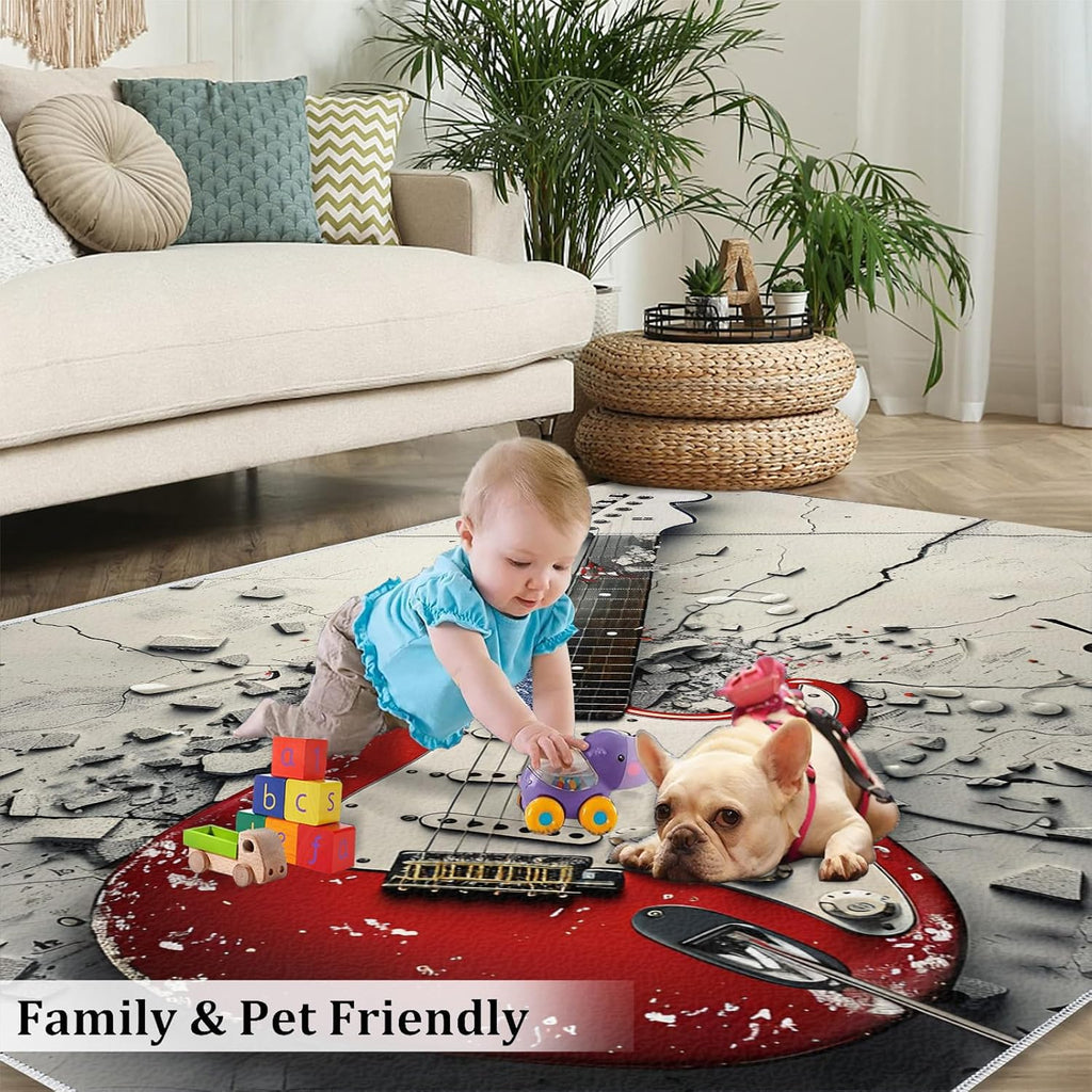 Guitar Area Rug - Cool Guitar Rugs for Bedroom - Music Lover Living Room Rug, Indoor Machine Washable Carpet for Music Studio Band Entertainment Room 6x8ft