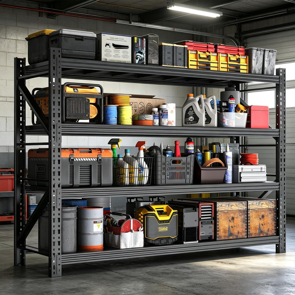 Garage Storage Shelves,73' H*48' W*22.4' D Heavy Duty 4-Tier Metal Shelving Unit with Adjustable Shelves Industrial Garage Shelving for Garage Organization & Warehouse Storage