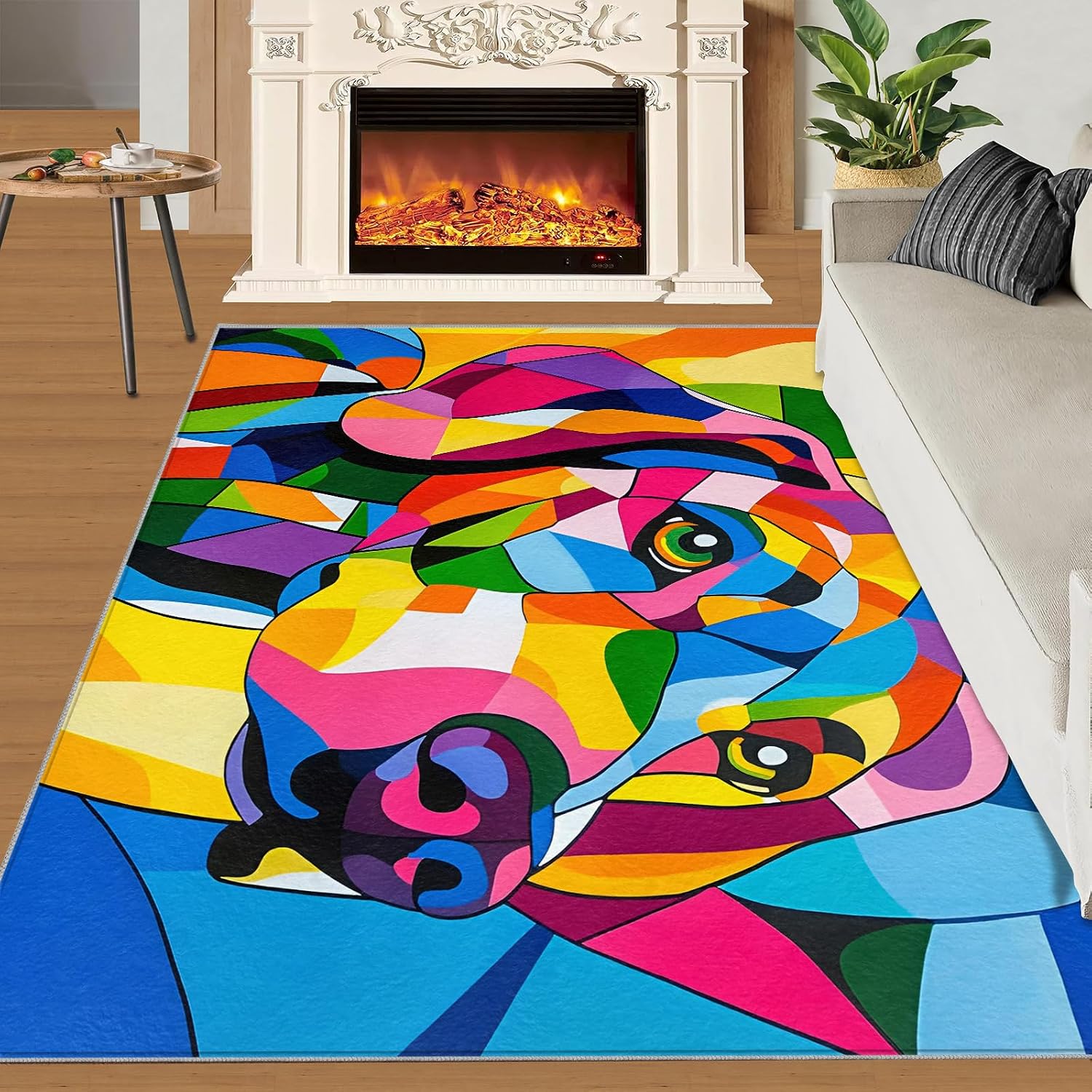 Dog Print Rugs for Bedroom, Colorful Puppy Area Rug, Animal Prints Rugs for Living Room, 6x8 Washable Rug Non Slip & Low Pile, Indoor Carpet & Home Decor