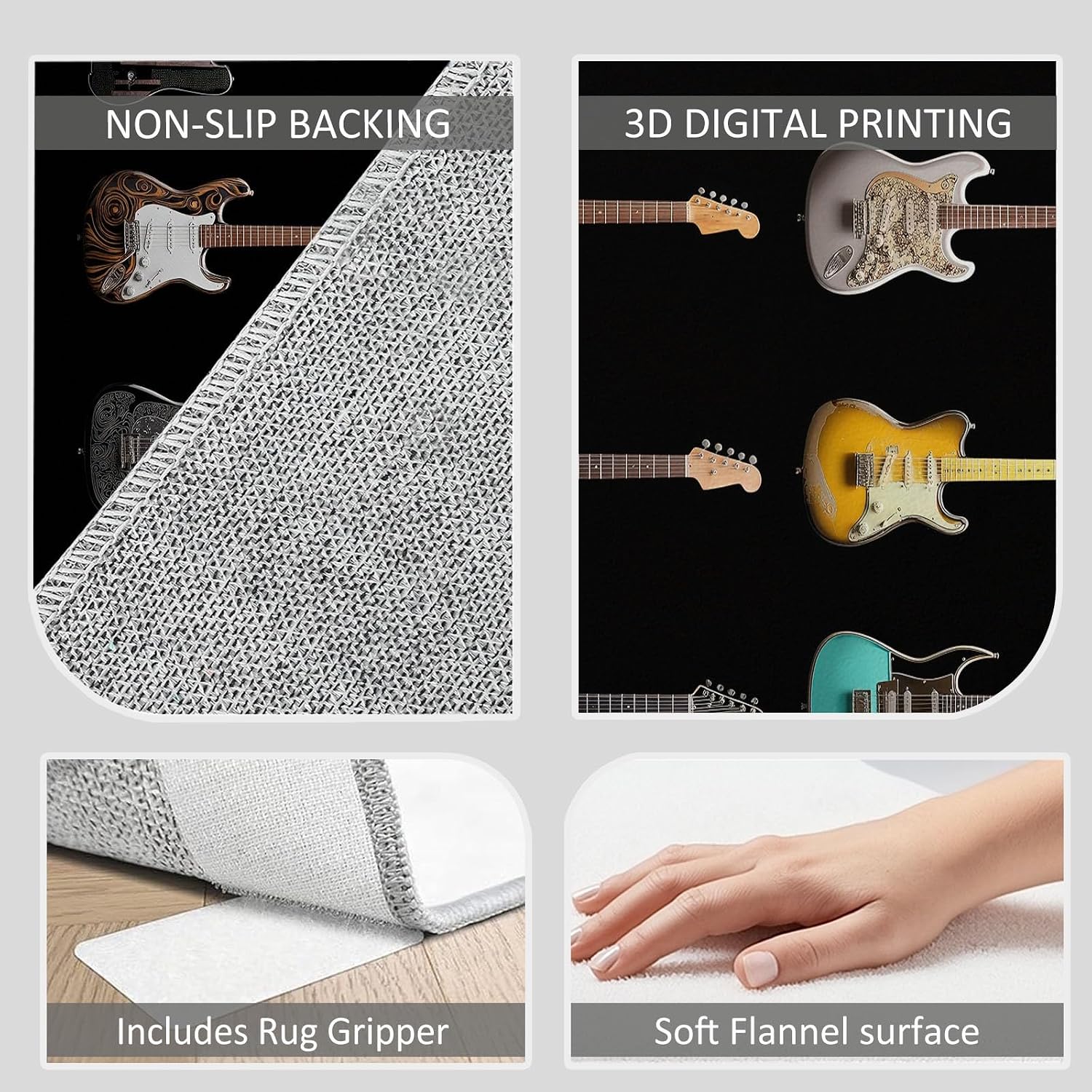 5' x 8' Rugs Living Room Modern Area Rug Bedroom, Non Slip Durable Large Floor Carpet Music Guitar Stripes Indoor Carpet Washable for Dining Room Kitchen Kids Playroom Dorm