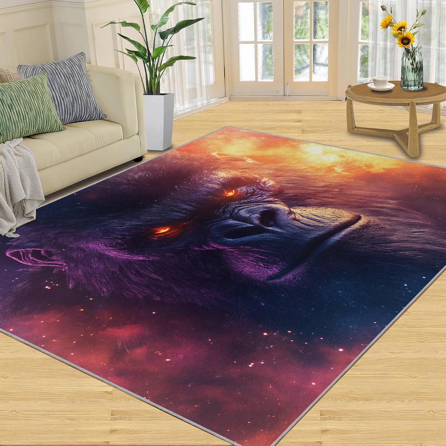 Gorilla Rug 6x8-6x8 Rug, Monkey Area Rugs for Bedroom, Fantasy Galaxy Rugs for Living Room, Animal Washable Mat, Kids Carpet, Gorilla Home Decor & Gifts