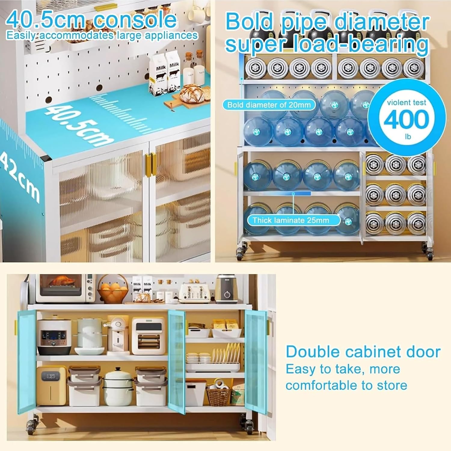 Baker Rack Kitchen with Hutch, Large Bakers Rack with Storage, 5-Tier Microwave Oven Stand, Expanded Space, Large Storage Capacity(White,80cm)