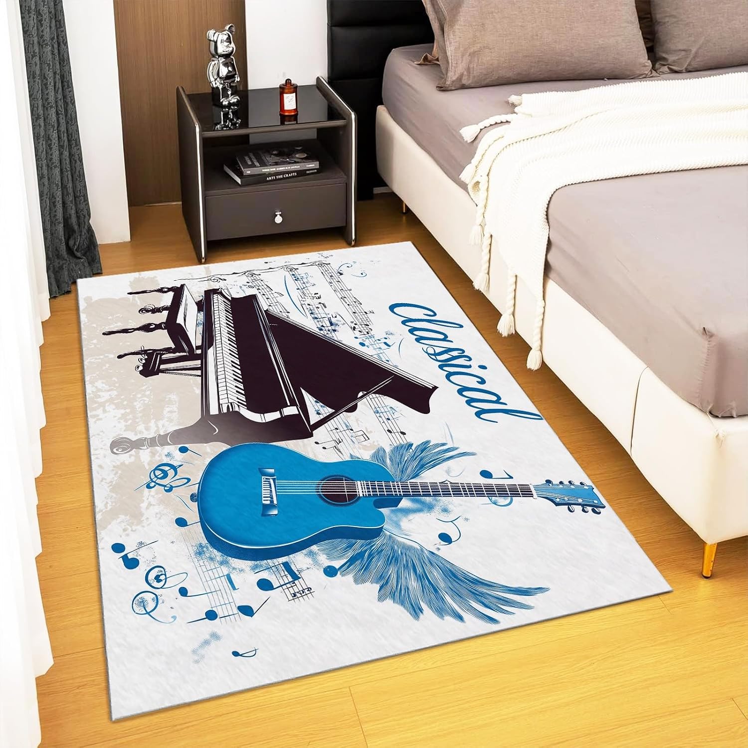 Area Rug for Living Room 5x8 ft Piano Guitar Musical Instruments Washable Rugs Modern Soft Non-Slip Rug Non-Shedding Indoor Carpet for Bedroom Dining Room Home Office Kids Playroom