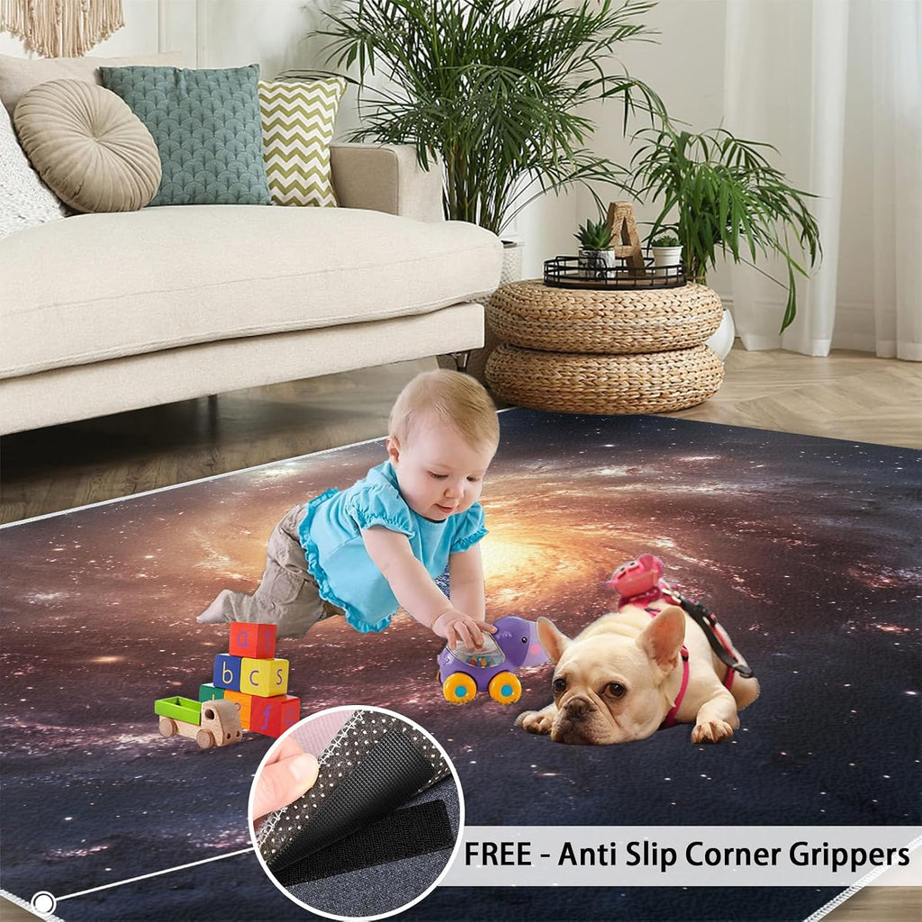 Universe Planet Rug - 6x8 Rug, Galaxy Starry Area Rugs for Bedroom, Nebula Rugs for Living Room, Boys Washable Carpet, Universe Home Decor & Gifts