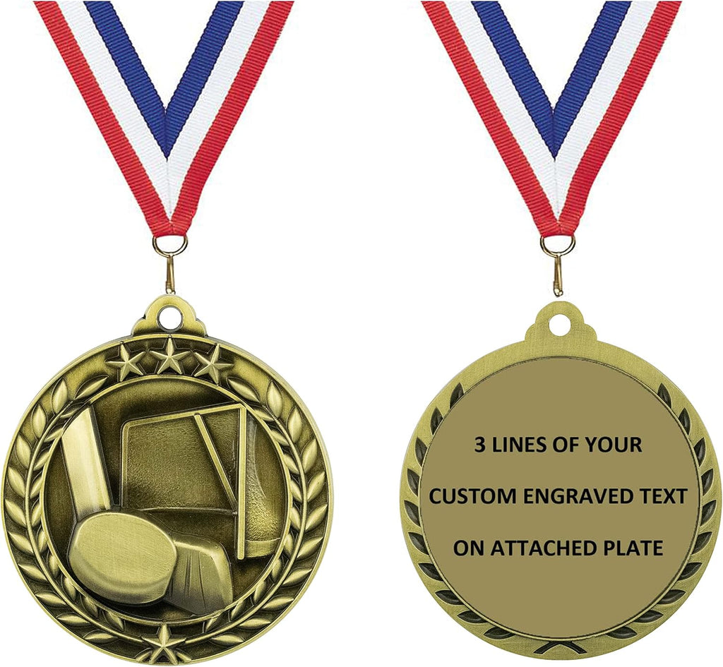 Express Medals Various Styles 1 to 50 Pack of Engraved Gold Ice Hockey Medals Trophy Award with Neck Ribbon Medal Trophies Gift Prize Custom