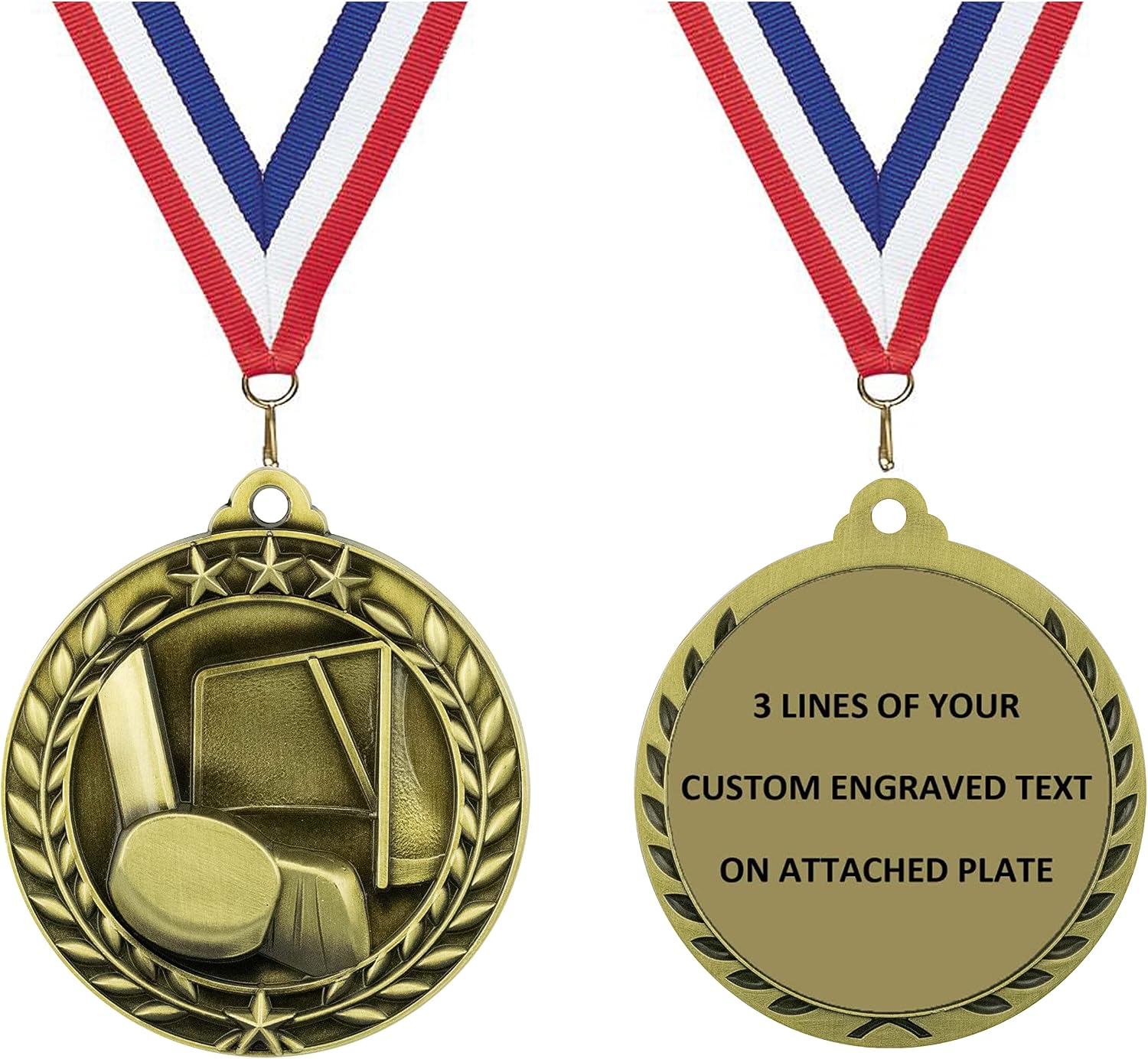Express Medals Various Styles 1 to 50 Pack of Engraved Gold Ice Hockey Medals Trophy Award with Neck Ribbon Medal Trophies Gift Prize Custom